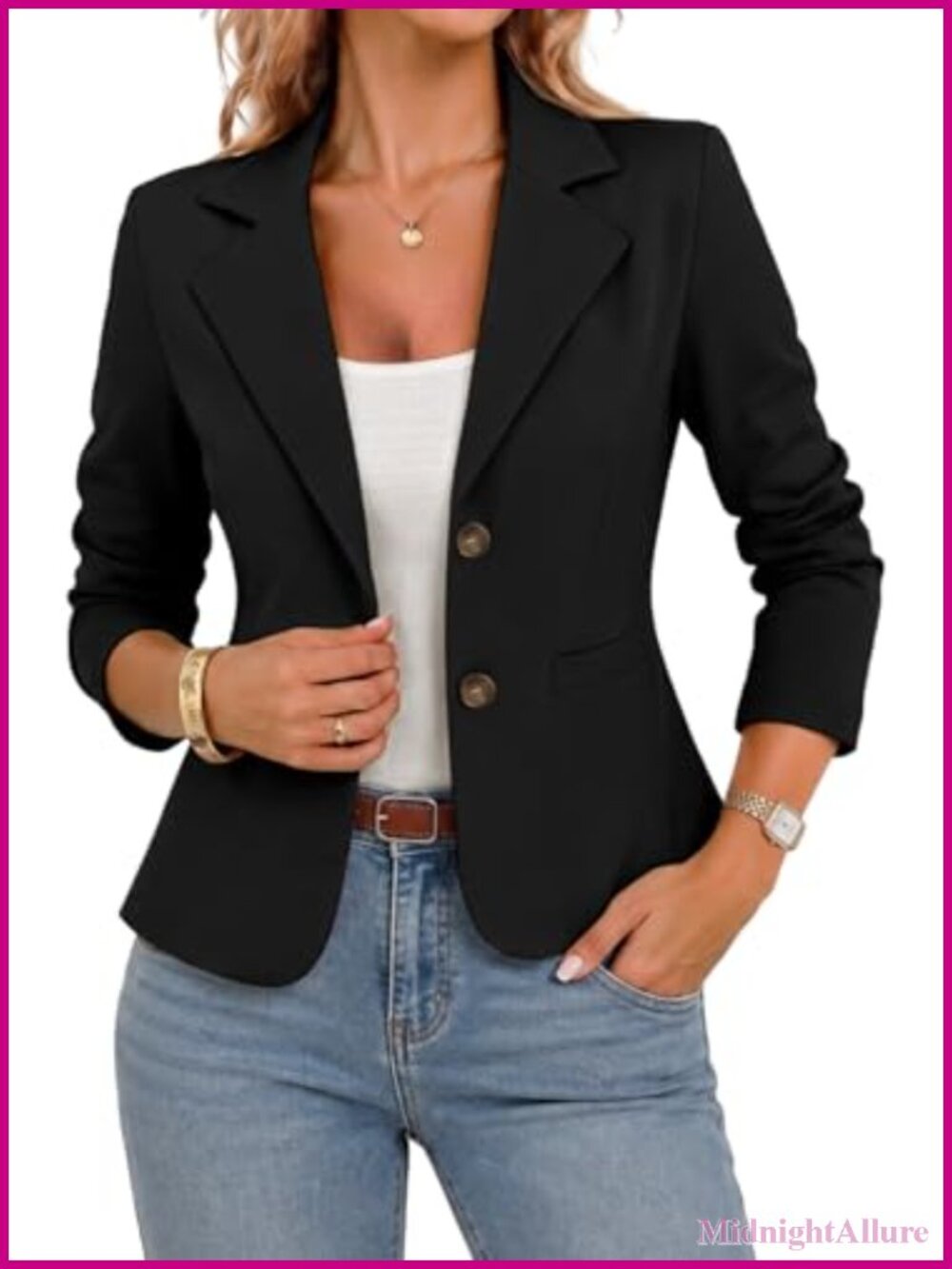 Stretch Knit Blazer Business Casual A-Line Notch Lapel Button